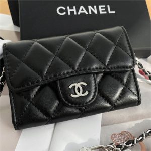 Chanel Belt bag With Chain Lambskin Silver Tone Metal Black Color A81081