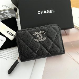 Chanel Zippy Coin Purse Grained Calfskin Silver Tone Metal Black AP3831