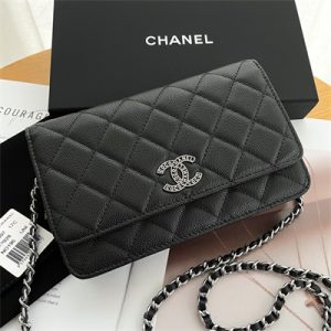 Chanel Wallet On Chain Grained Calfskin Silver Tone Metal Black AP3839