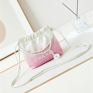 Cha.nel 22 Mini Handbag Shiny Calfskin Gradient White/Pink AS3980