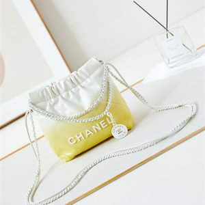 Cha.nel 22 Mini Handbag Shiny Calfskin Gradient White/Yellow AS3980
