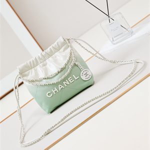 Cha.nel 22 Mini Handbag Shiny Calfskin Gradient White/Green AS3980