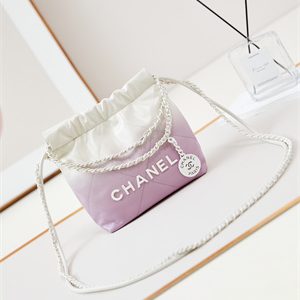 Cha.nel 22 Mini Handbag Shiny Calfskin Gradient White/Purple AS3980