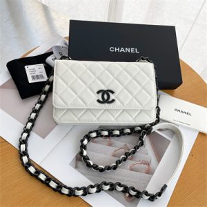 Chanel Wallet On Chain Grained Calfskin Black Tone Metal White A81059