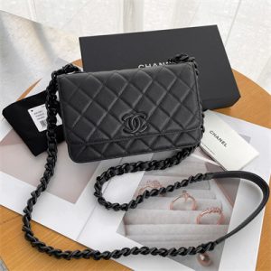 Chanel Wallet On Chain Grained Calfskin Black Tone Metal Black A81059