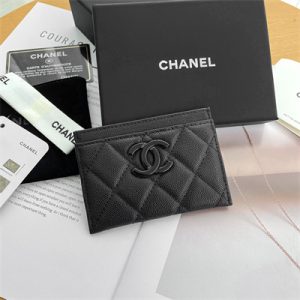 Chanel Classic Card Holder Grained Calfskin Black Tone Metal Black AP1967