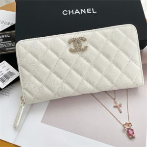 Chanel Long Zippy Wallet Grained Calfskin White AP3397