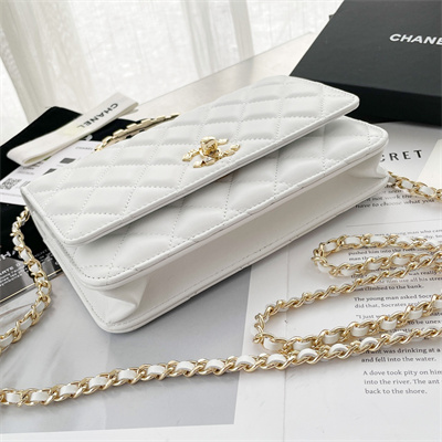 Chanel Clutch With Chain Lambskin Gold Tone Metal White AP3795 - Image 8