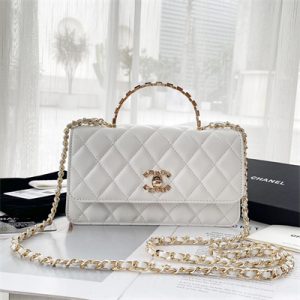 Chanel Clutch With Chain Lambskin Gold Tone Metal White AP3797