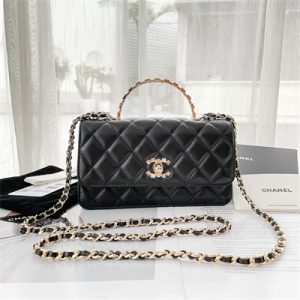 Chanel Clutch With Chain Lambskin Gold Tone Metal Black AP3797