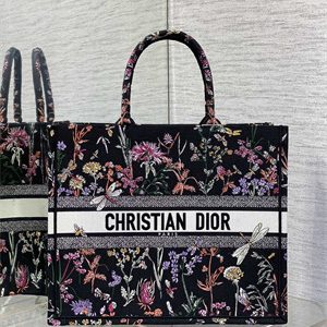 CD Large Book Tote Black Multicolor Dior Herbarium Embroidery