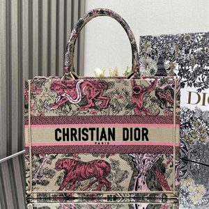 CD Medium Dioriviera Dior Book Tote Raffia with Aquamarina Toile de Jouy Sauvage Embroidery Pink