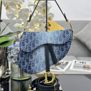 CD Saddle Bag With Strap Blue Denim Dior Oblique Jacquard