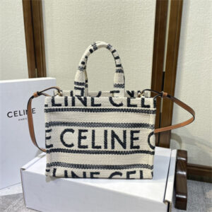 Celine Small Cabas Thais In Textile With Celine Jacquard And Calfskin White/Black