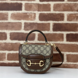 Gu.cci Horsebit 1955 Mini Top Handle Bag Beige and ebony GG Supreme canvas 781387