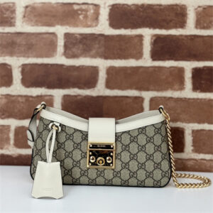 Gu.cci Padlock Small Shoulder Bag Beige and ebony GG Supreme canvas White Leather Trim 811705