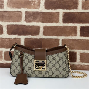 Gu.cci Padlock Small Shoulder Bag Beige and ebony GG Supreme canvas Brown Leather Trim 811705