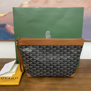 CONTI POUCH Goyardine Canvas&Chevroches Calfskin Black-Tan