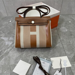 Her.mes Herbag 31 Canvas and Calfskin With Stripe Printing