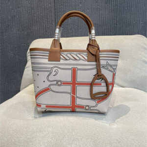 Her.mes Steeple Handbag Hplume Canvas and Swift Calfskin multicolor Printing HS