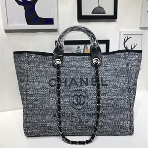 Chanel Deauville Large Shopping Bag Mixed Fibers Gold Tone Metal Black A66941