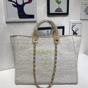 Chanel Deauville Large Shopping Bag Mixed Fibers Gold Tone Metal  A66941