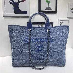 Chanel Deauville Large Shopping Bag Mixed Fibers Gold Tone Metal Blue A66941