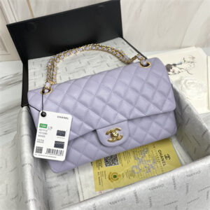 Chanel Medium Classic Flap Bag Grained Calfskin Gold Tone Metal Lilac 01112
