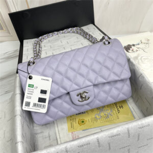 Chanel Medium Classic Flap Bag Grained Calfskin Silver Tone Metal Lilac 01112