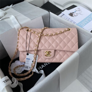Chanel Medium Classic Flap Bag Grained Calfskin Gold Tone Metal Pink 01112