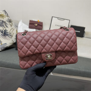 Chanel Medium Classic Flap Bag Grained Calfskin Silver Tone Metal Burgundy 01112