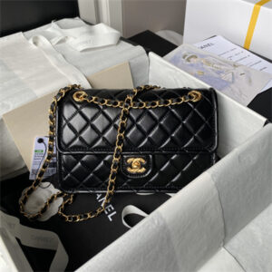 Chanel Vintage Medium Classic Flap Bag Lambskin Gold Tone Metal Black AS3586