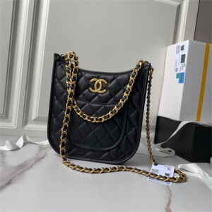 Chanel Hobo Chain Shoulder Bag Calfskin Gold Tone Metal Black AS4532