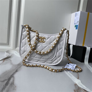 Chanel Hobo HandBag Calfskin Gold Tone Metal White AS4666