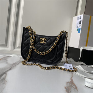Chanel Hobo HandBag Calfskin Gold Tone Metal Black AS4666