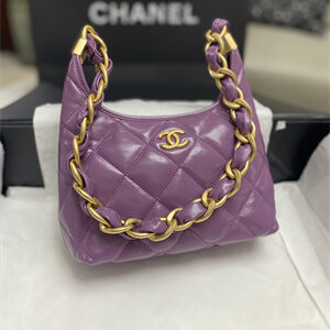 Chanel Small Hobo Bag Shiny Lambskin Gold Tone Metal Purple AS4922