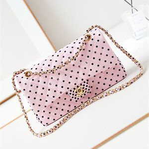 Chanel Medium Classic Handbag Pink Fabric with Black Dot AS4720