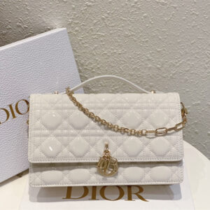 CD Miss Dior Top Handle Bag Cannage Patent Calfskin White