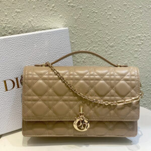 CD Miss Dior Top Handle Bag Cannage Lambskin Biscuit