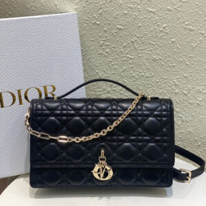 CD Miss Dior Top Handle Bag Cannage Lambskin Black