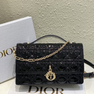 CD Miss Dior Top Handle Bag Cannage Patent Calfskin Black