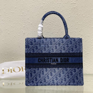 CD Small Book Tote Blue Denim Dior  Oblique Jacquard