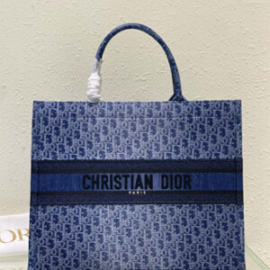 CD Large Book Tote Blue Denim Dior  Oblique Jacquard