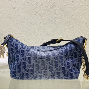 Diorstar Hobo Bag With Chain Blue Denim Dior Oblique Jacquard
