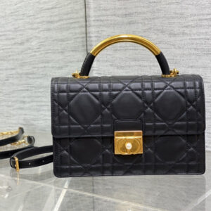 CD Medium Ange Bag Black Macrocannage Calfskin