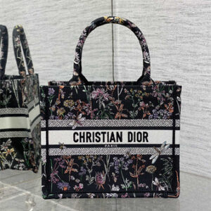 CD Small Book Tote Black Multicolor Dior Herbarium Embroidery