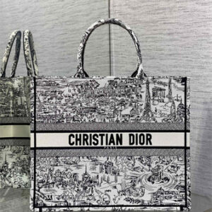 CD Large Book Tote White and Black Paris Allover Embroidery