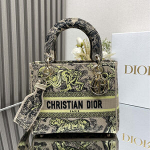 CD Medium Dioriviera Lady D-Lite Bag Raffia with Lemon Yellow Toile de Jouy Sauvage Embroidery