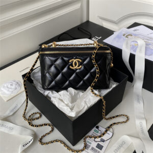 Chanel Vanity Case With Gold Ball Lambksin Gold Tone Metal Black AP3651