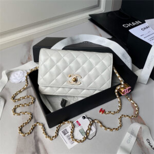 Chanel Wallet On Chain Shiny Lambskin, Enamel & Gold-Tone Metal White AP3938